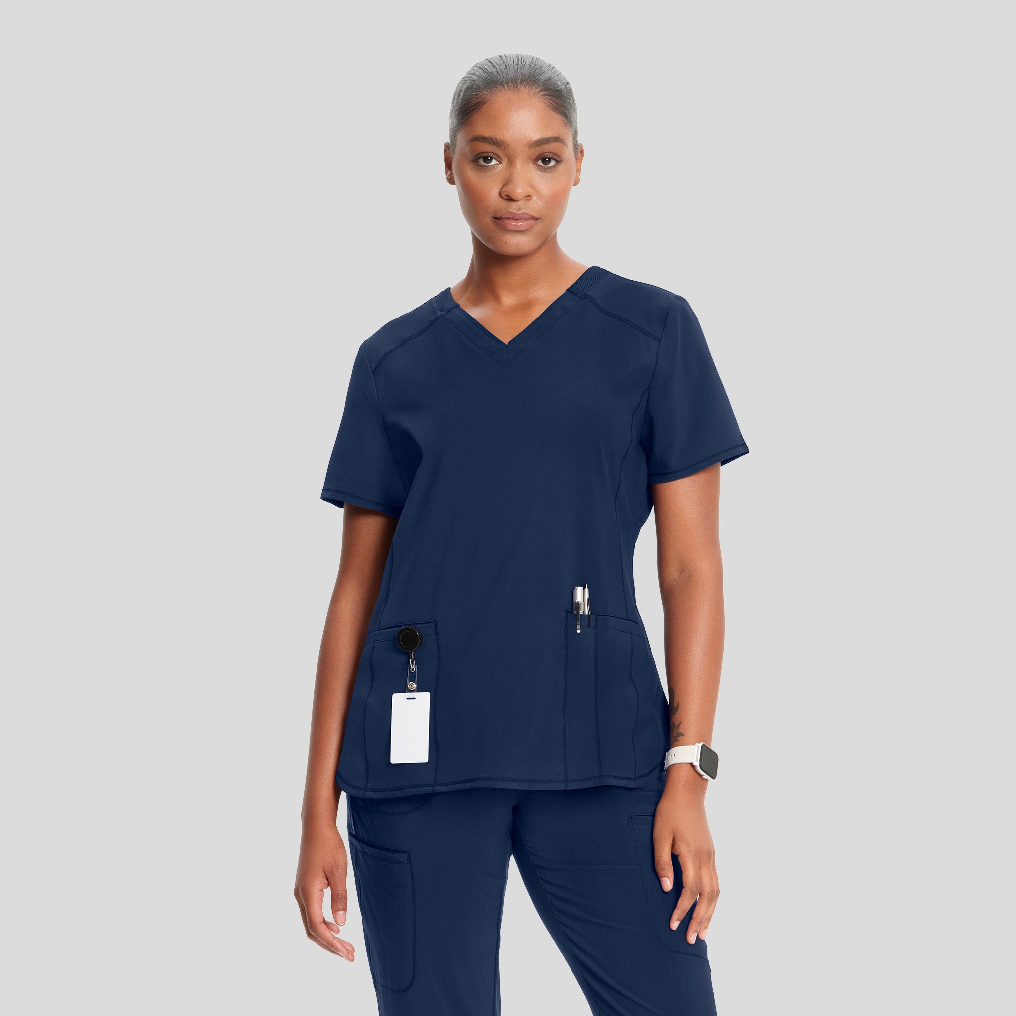 Infinity V-Neck Solid Scrub Top | Navy