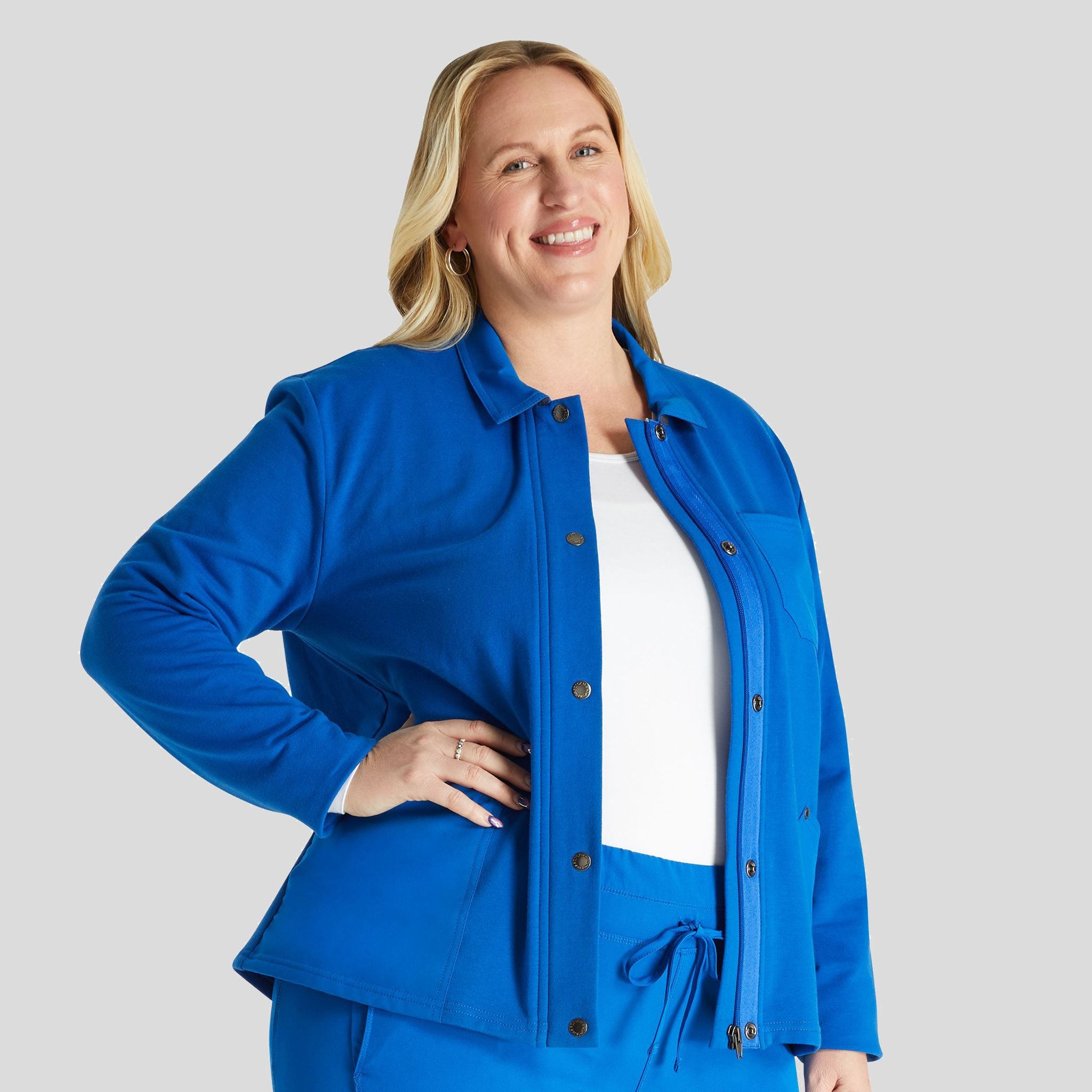 Women's Zip Front Fleece Scrub Jacket | Royal