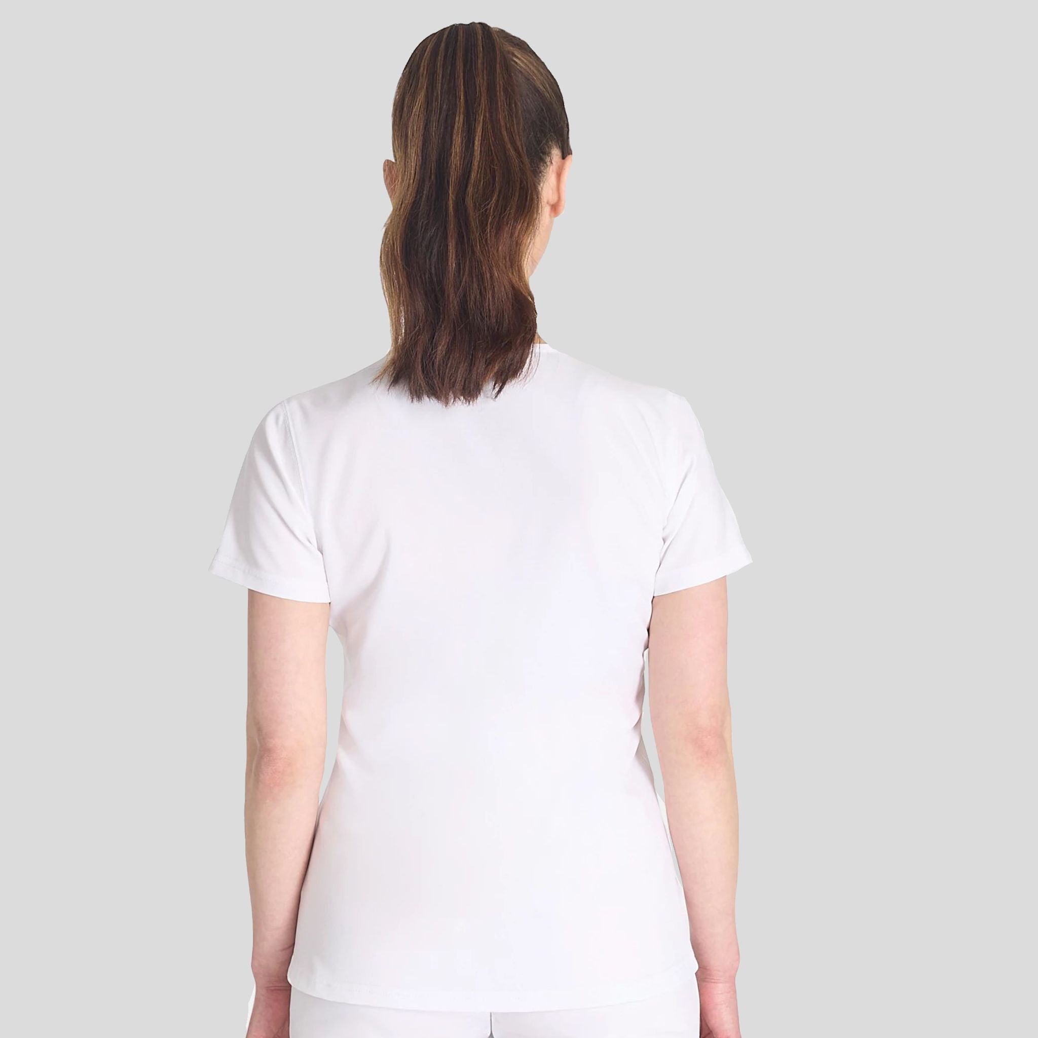 Women's Round Neck Henley Scrub Top | White