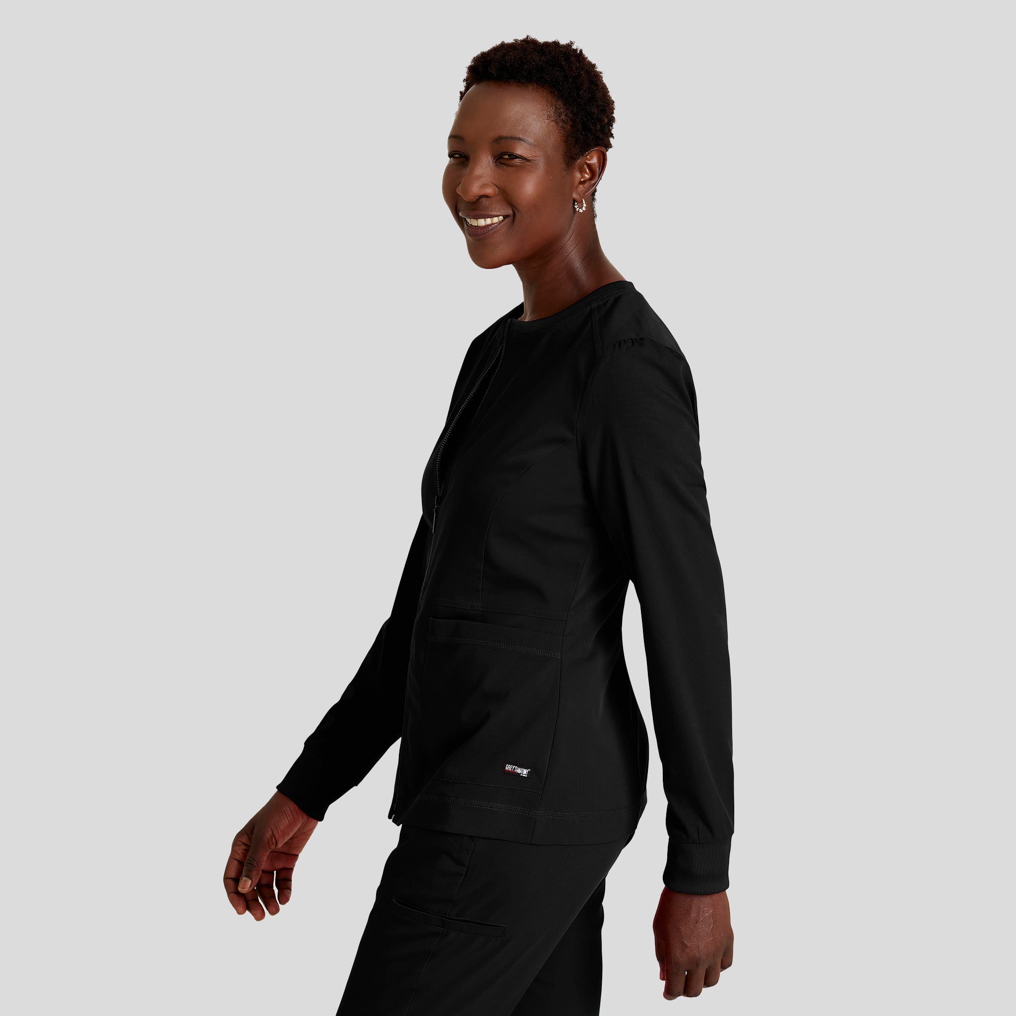 Millie 3-Pocket Crewneck Scrub Jacket | Black