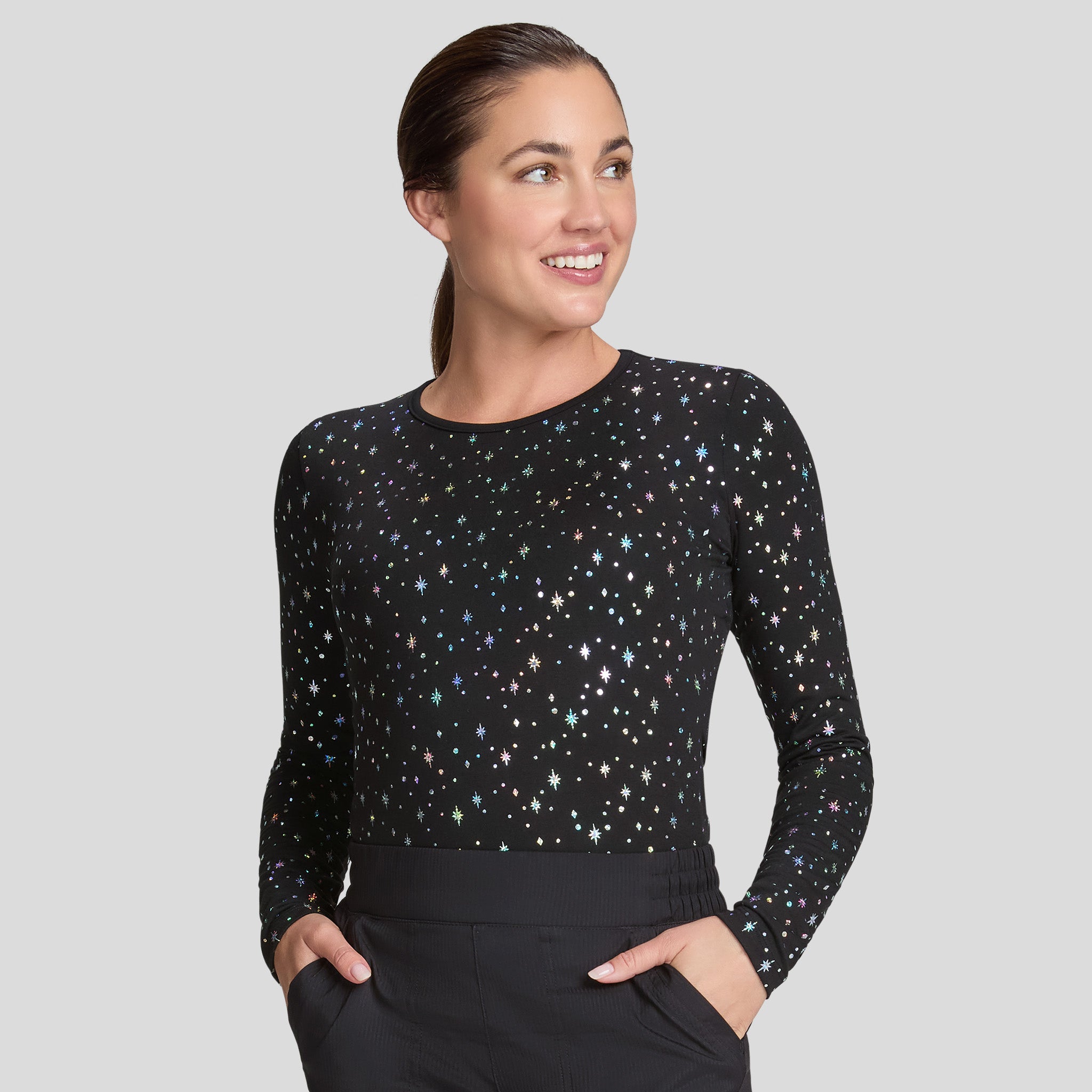 Lite Tessa Long-Sleeve | Black Iridescent Twinkle Pattern