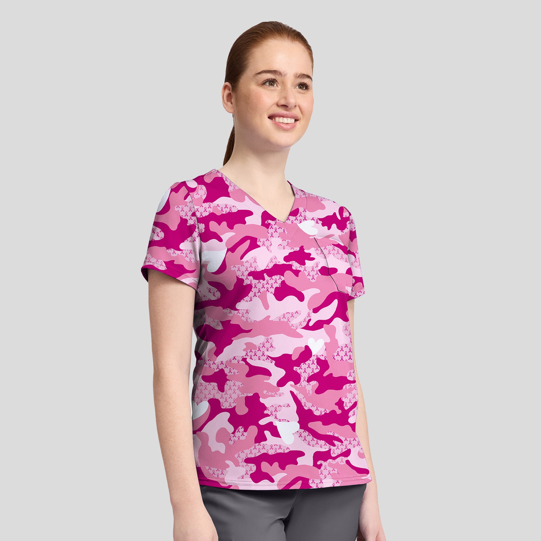 1-Pocket STRETCH V-Neck Print Scrub Top | Fierce Fighter