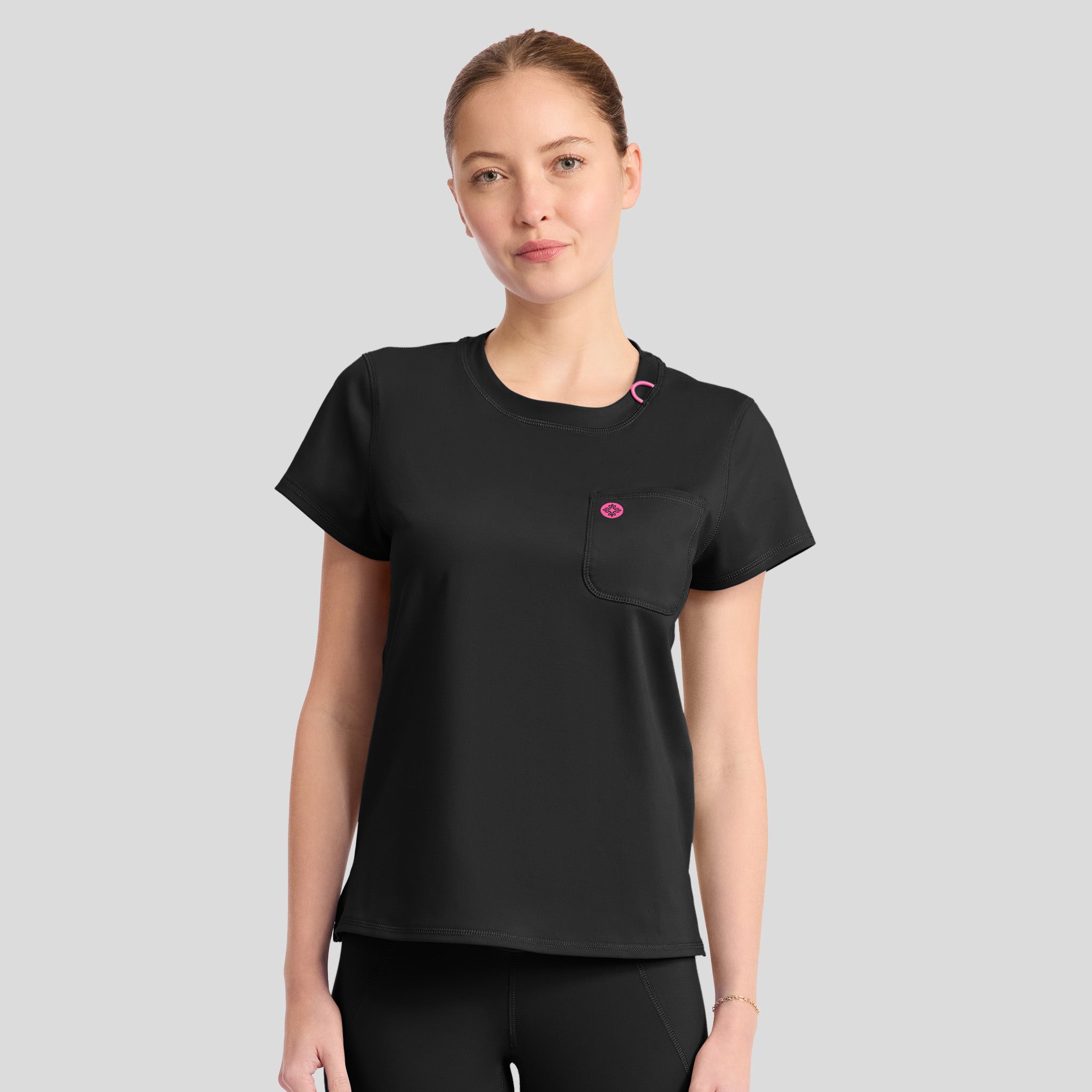 2-Pocket STRETCH Crew Neck Scrub Top | Black
