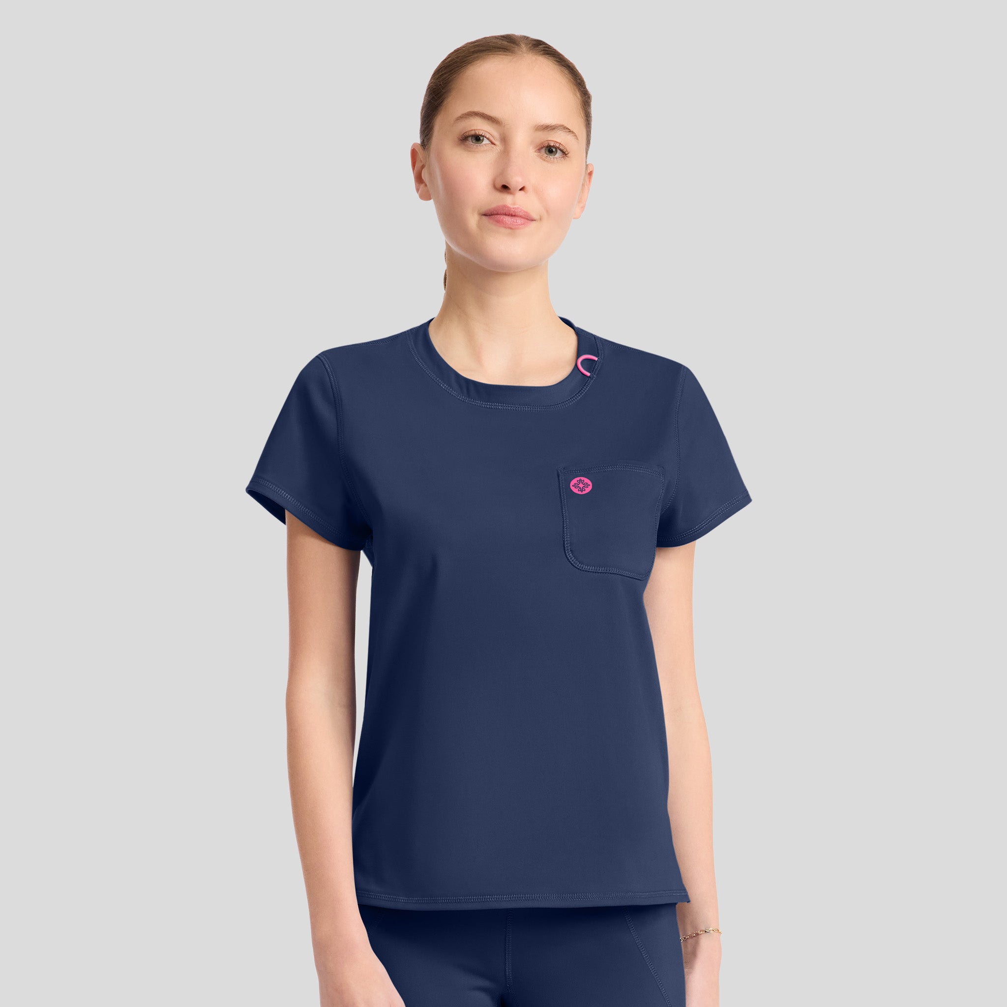 2-Pocket STRETCH Crew Neck Scrub Top | Navy