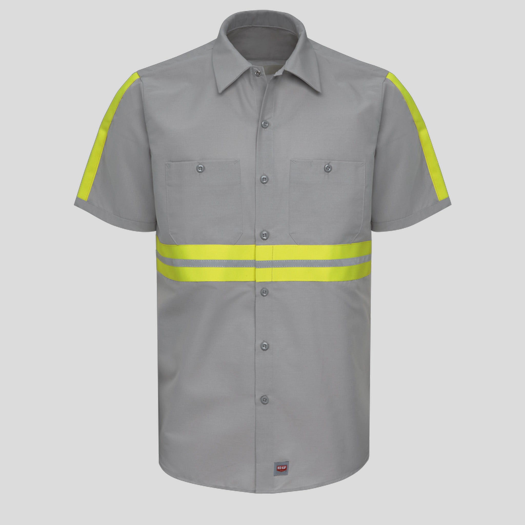 Men's Short Sleeve Enhanced Visibility Industrial Work Shirt | Grey w/ Yellow Visibility Trim