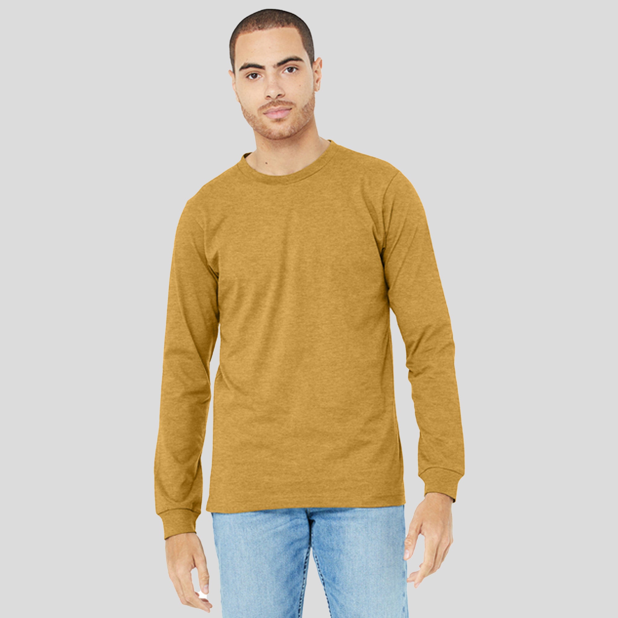 Unisex Heather CVC Long Sleeve Tee | Heather Mustard