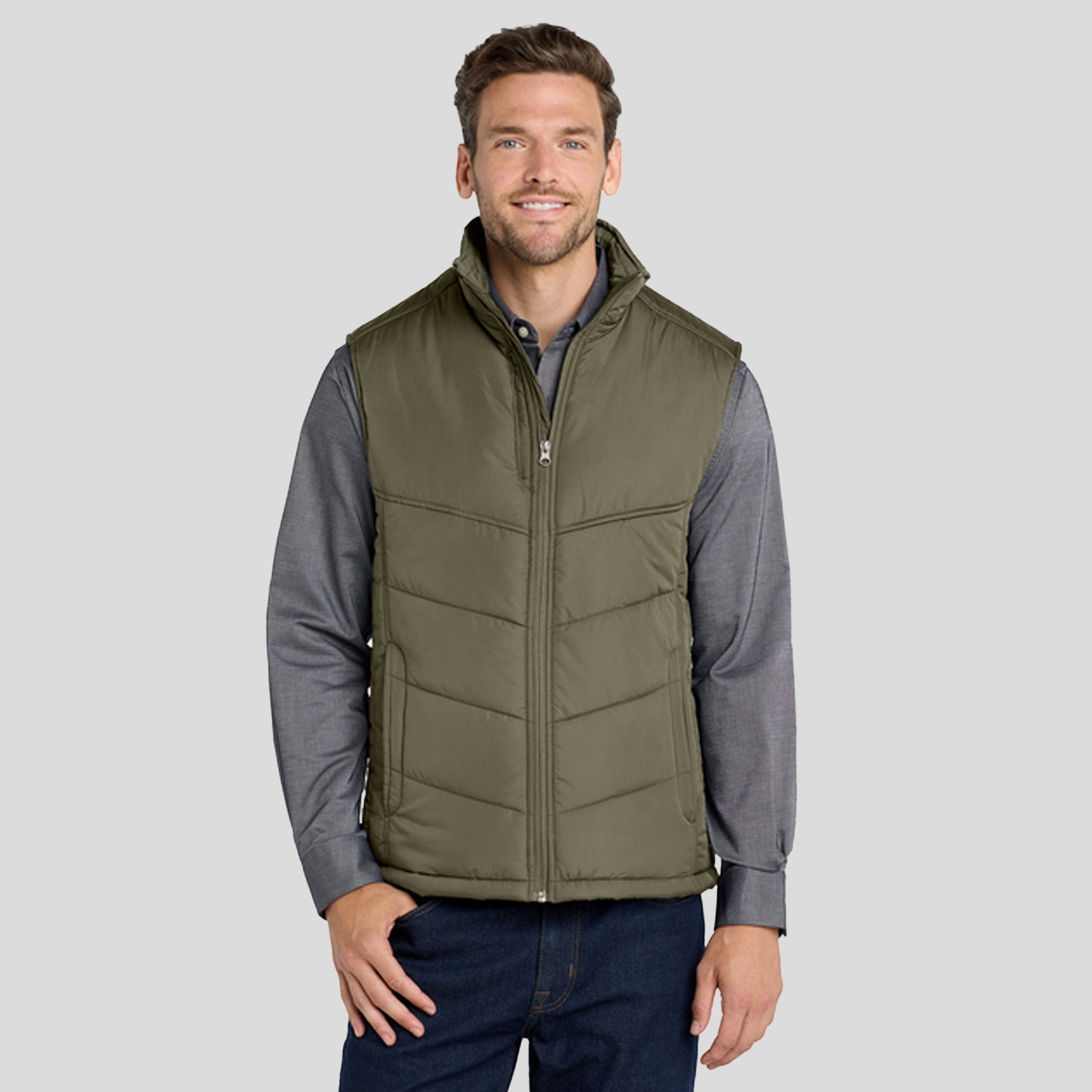 Puffy Vest | Olive/Cayenne
