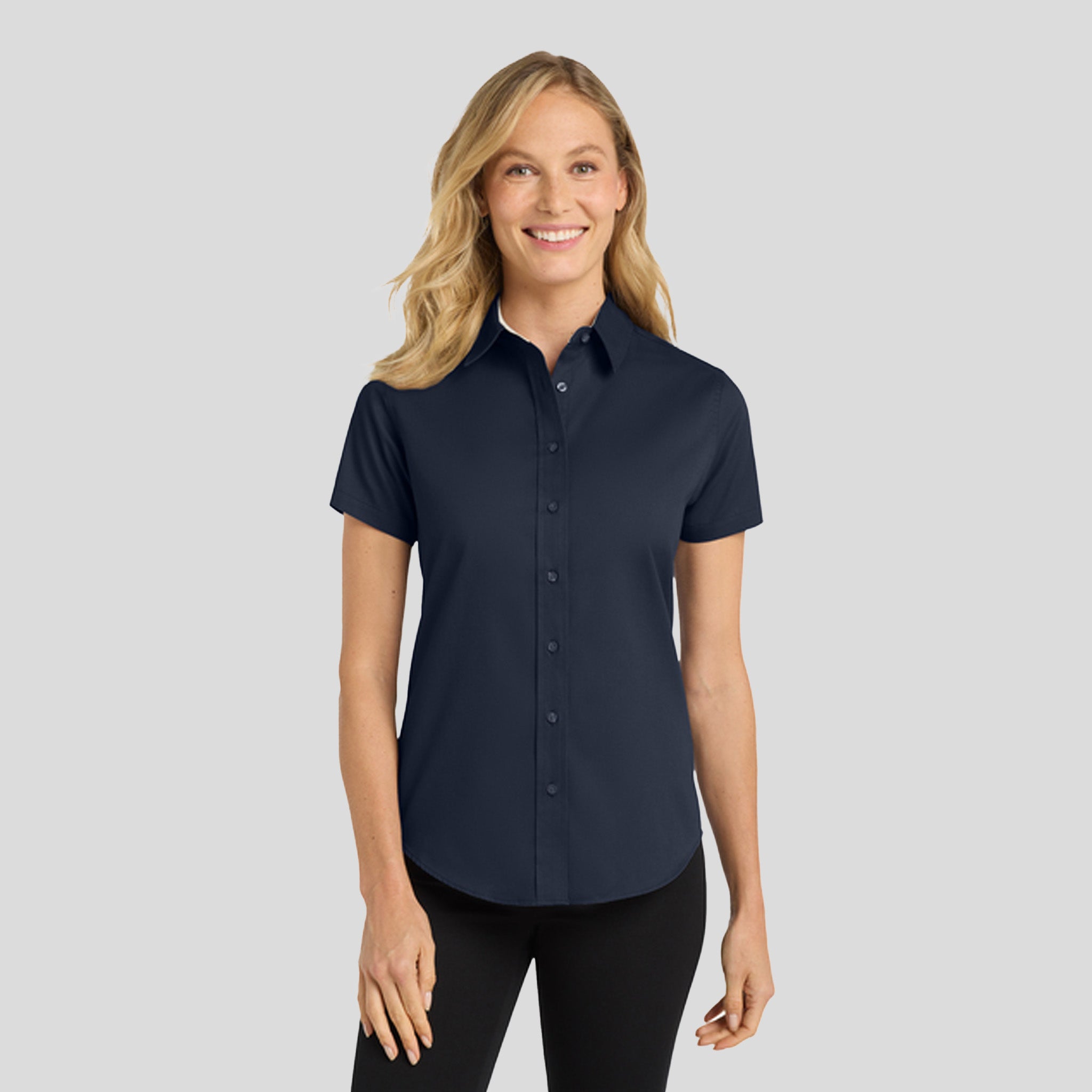Women's Short Sleeve Easy Care Shirt | Navy/Light Stone
