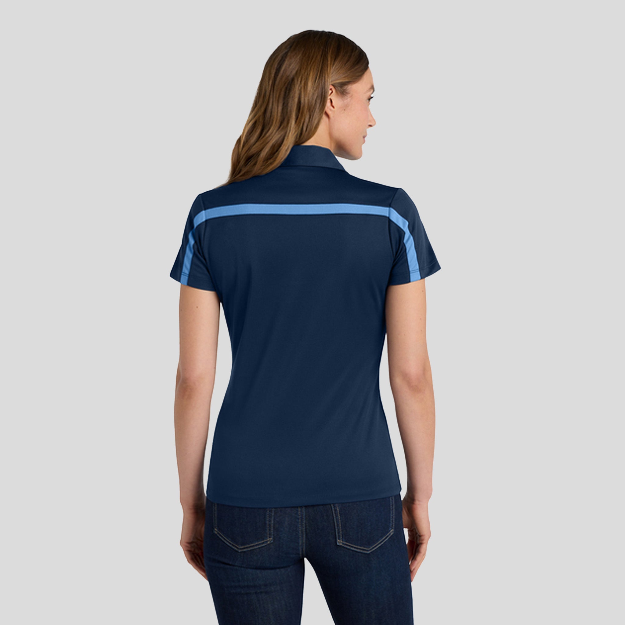 Women's Silk Touch™ Performance Colorblock Stripe Polo | Navy/Carolina Blue