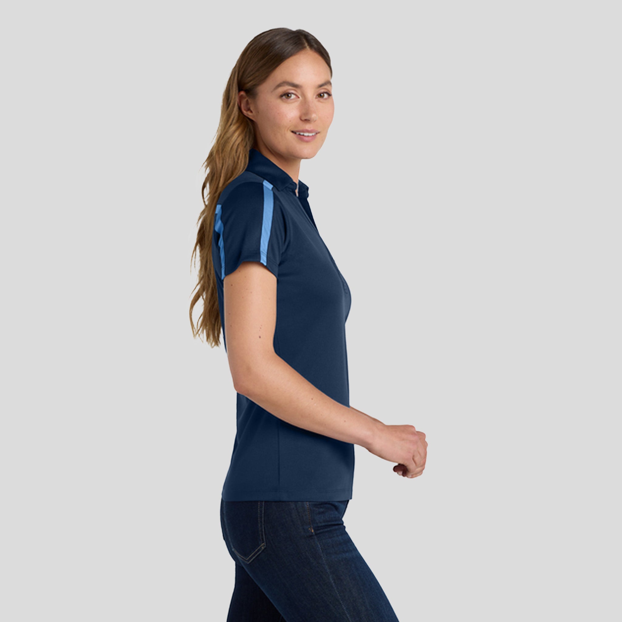 Women's Silk Touch™ Performance Colorblock Stripe Polo | Navy/Carolina Blue