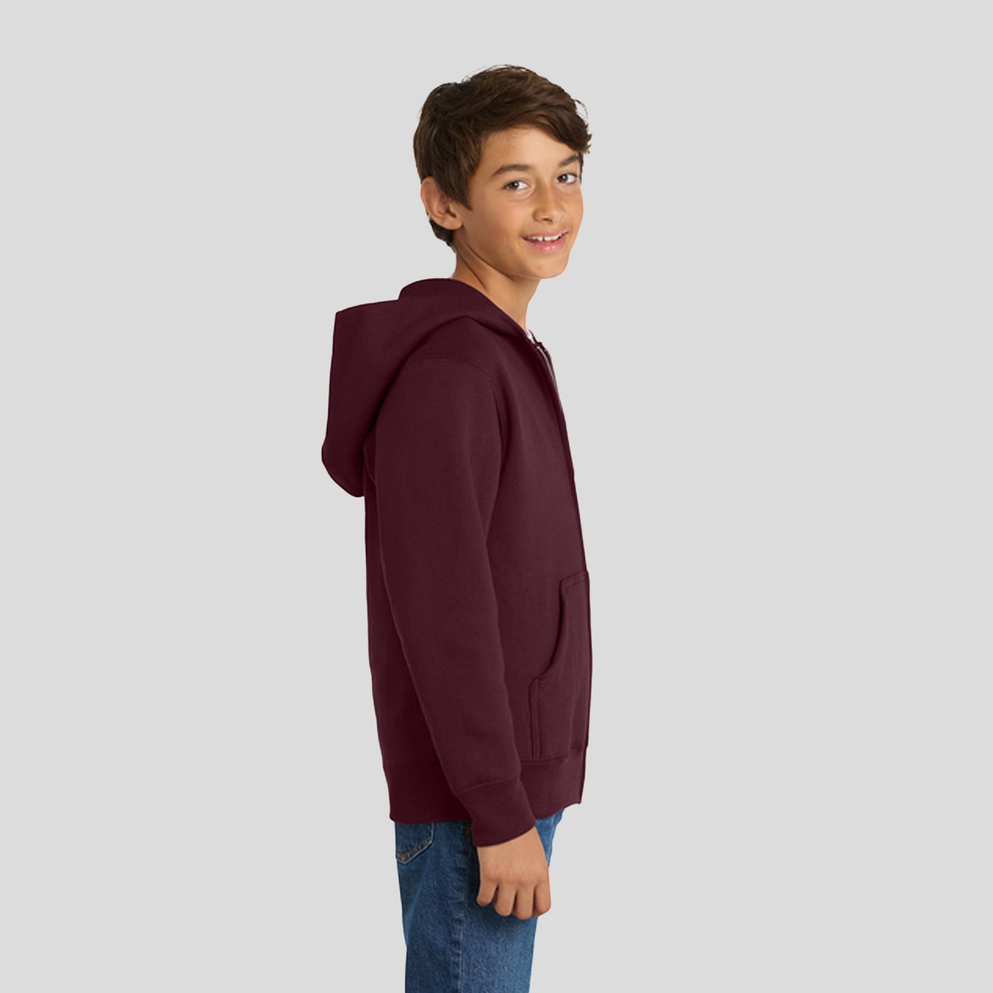 Youth Core Fleece Full-Zip Hooded Sweatshirt | Maroon