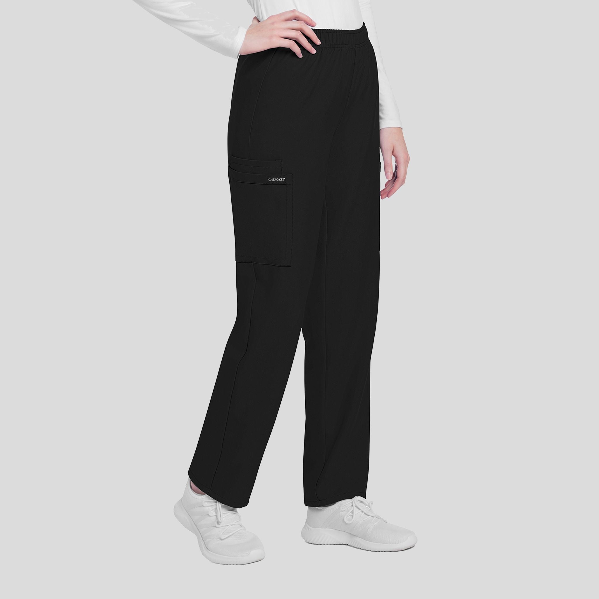 Mid Rise Pull-on Slim Leg Cargo Pant | Black
