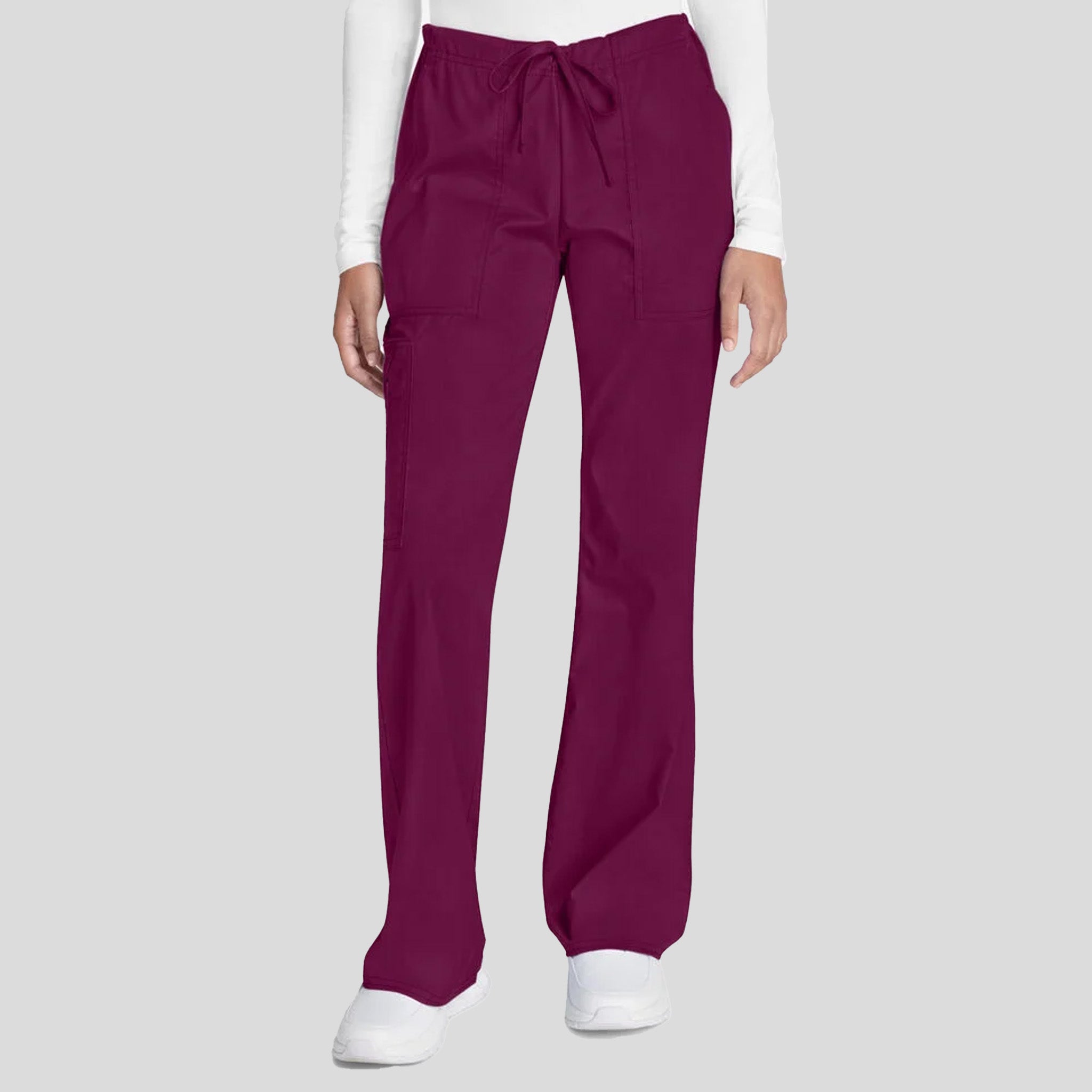 Flare Leg Drawstring Scrub Pant | Wine