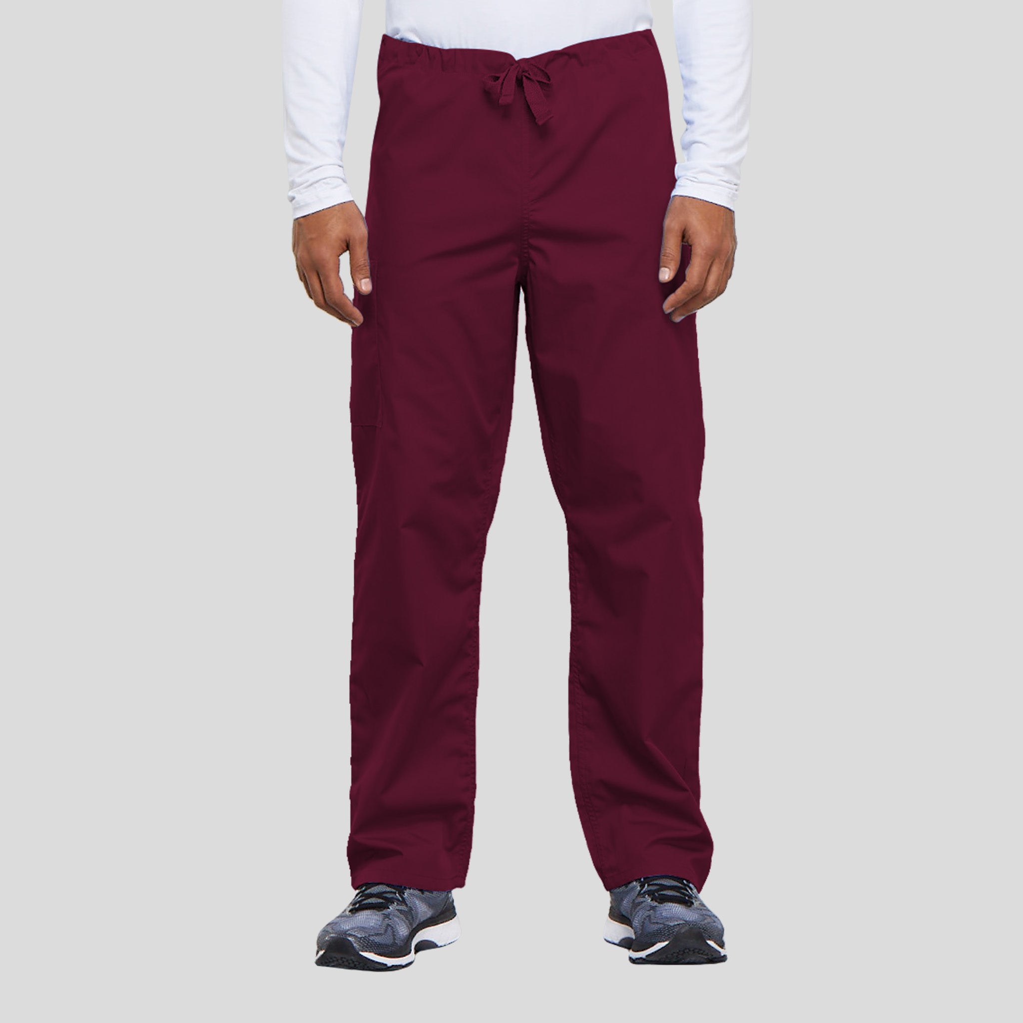 Unisex Drawstring Cargo Scrub Pant | Wine