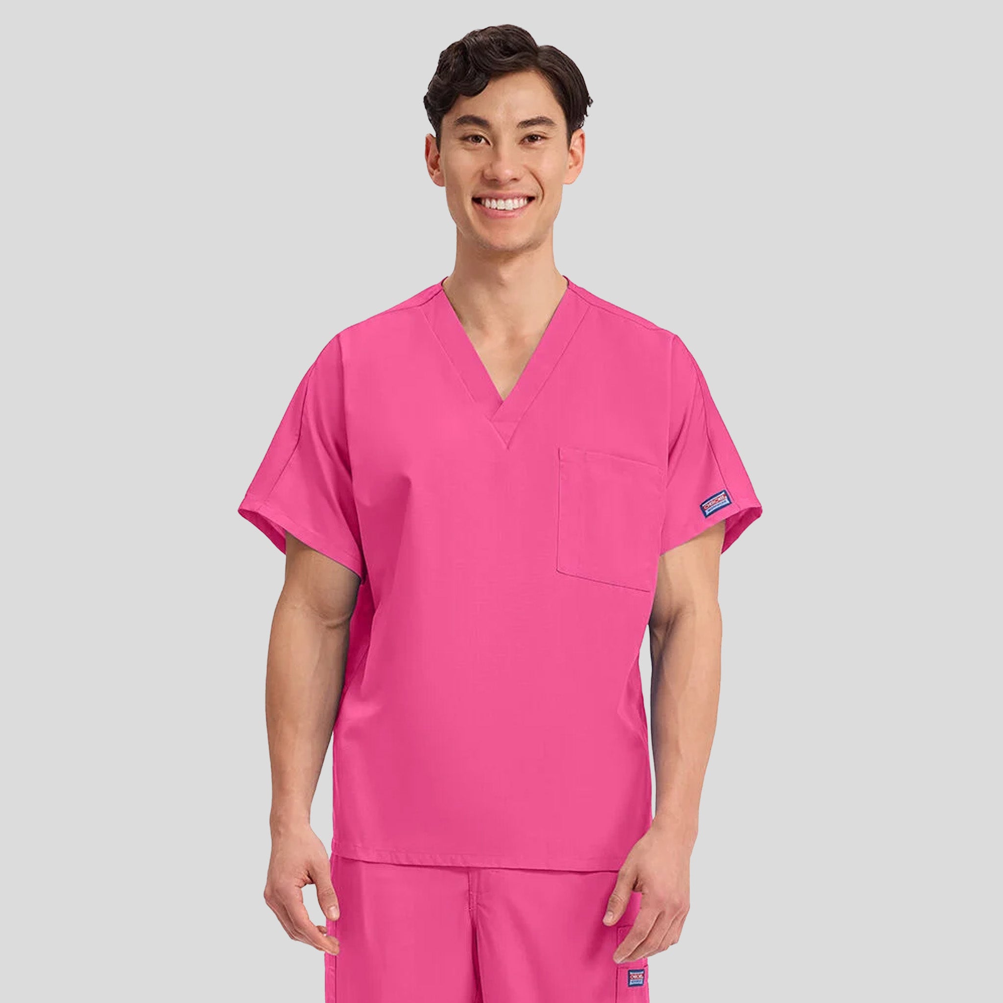 Unisex V-Neck 1 Pocket | Shocking Pink