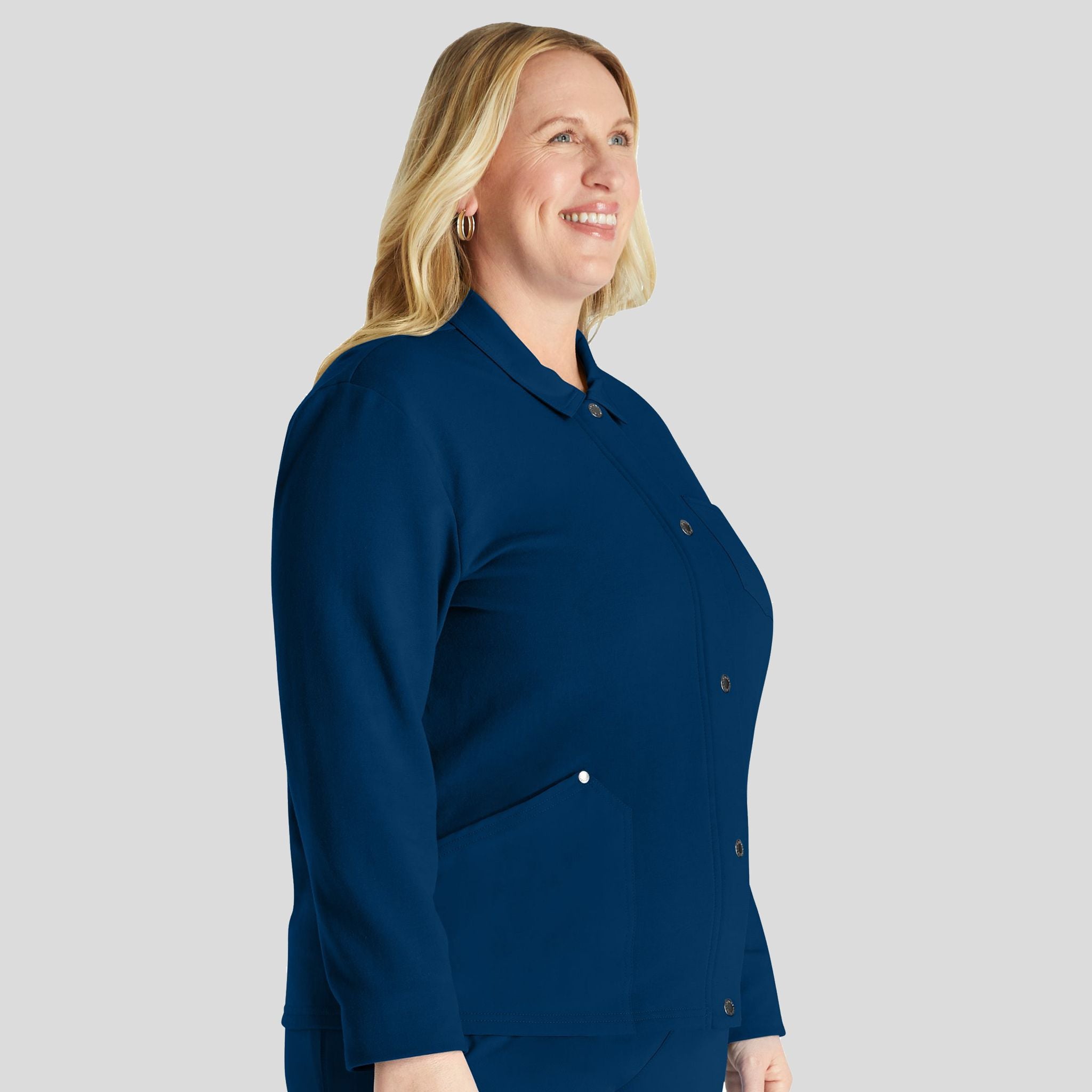 Women's Zip Front Fleece Scrub Jacket | Navy