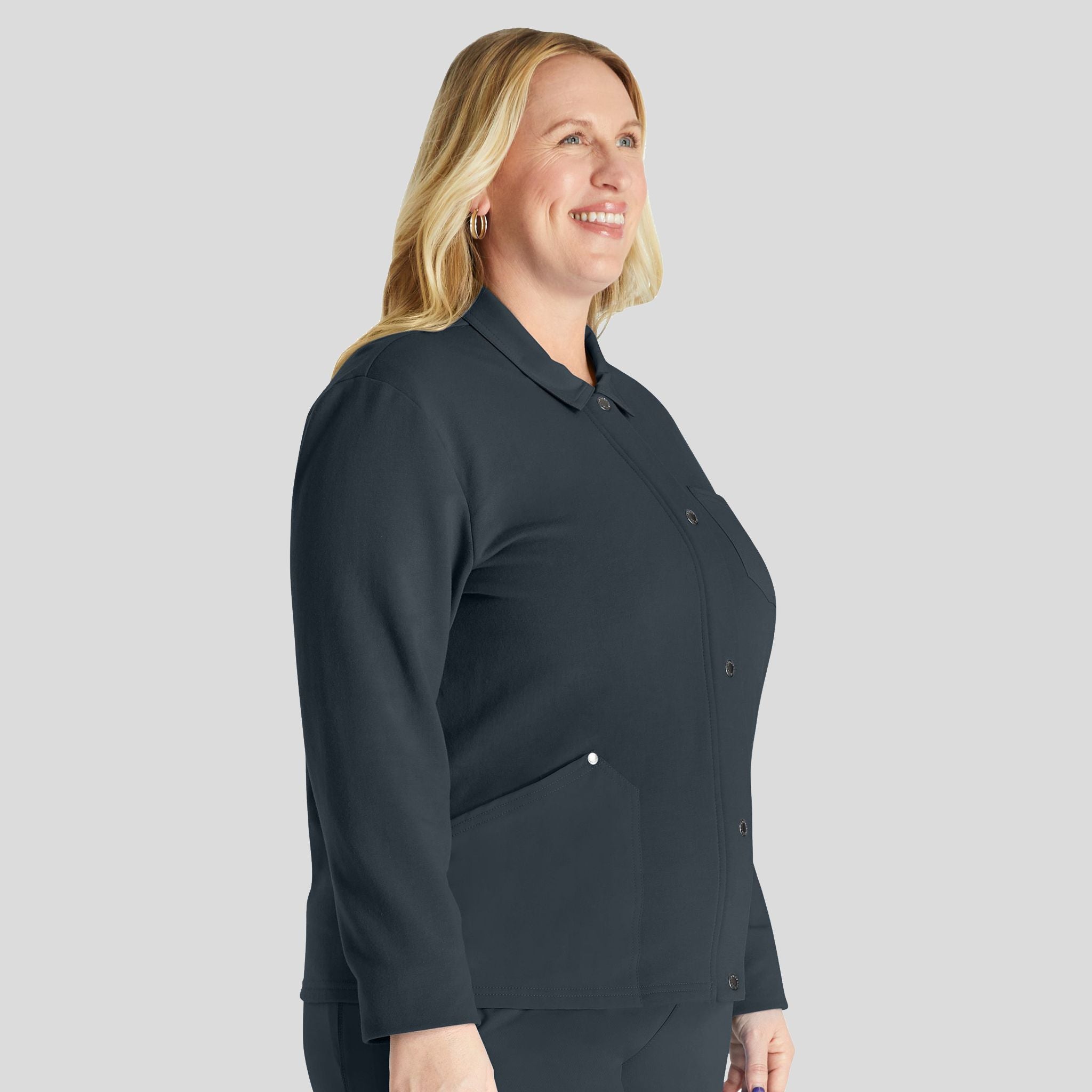 Women's Zip Front Fleece Scrub Jacket | Pewter