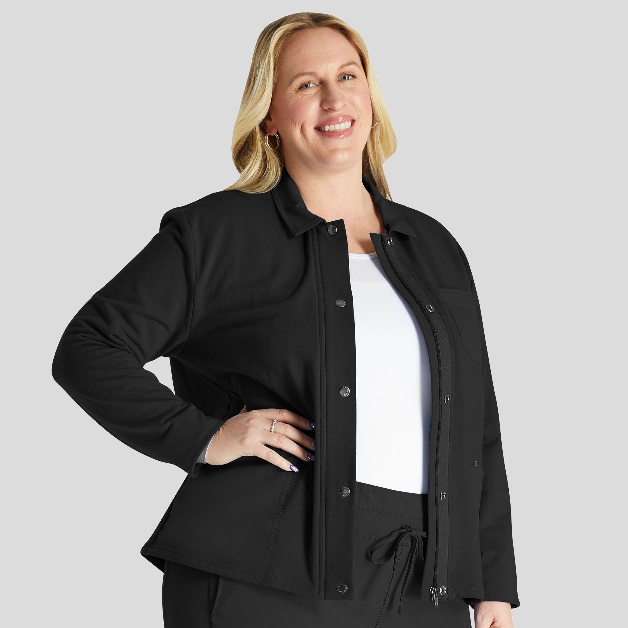 Women's Zip Front Fleece Scrub Jacket | Black