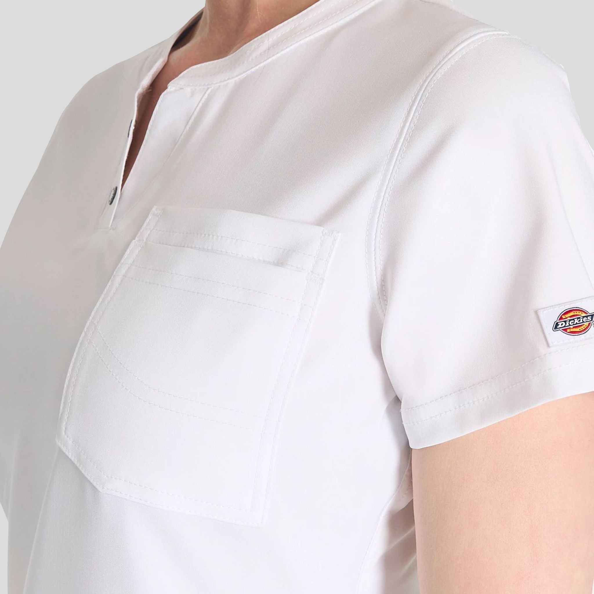 Women's Round Neck Henley Scrub Top | White