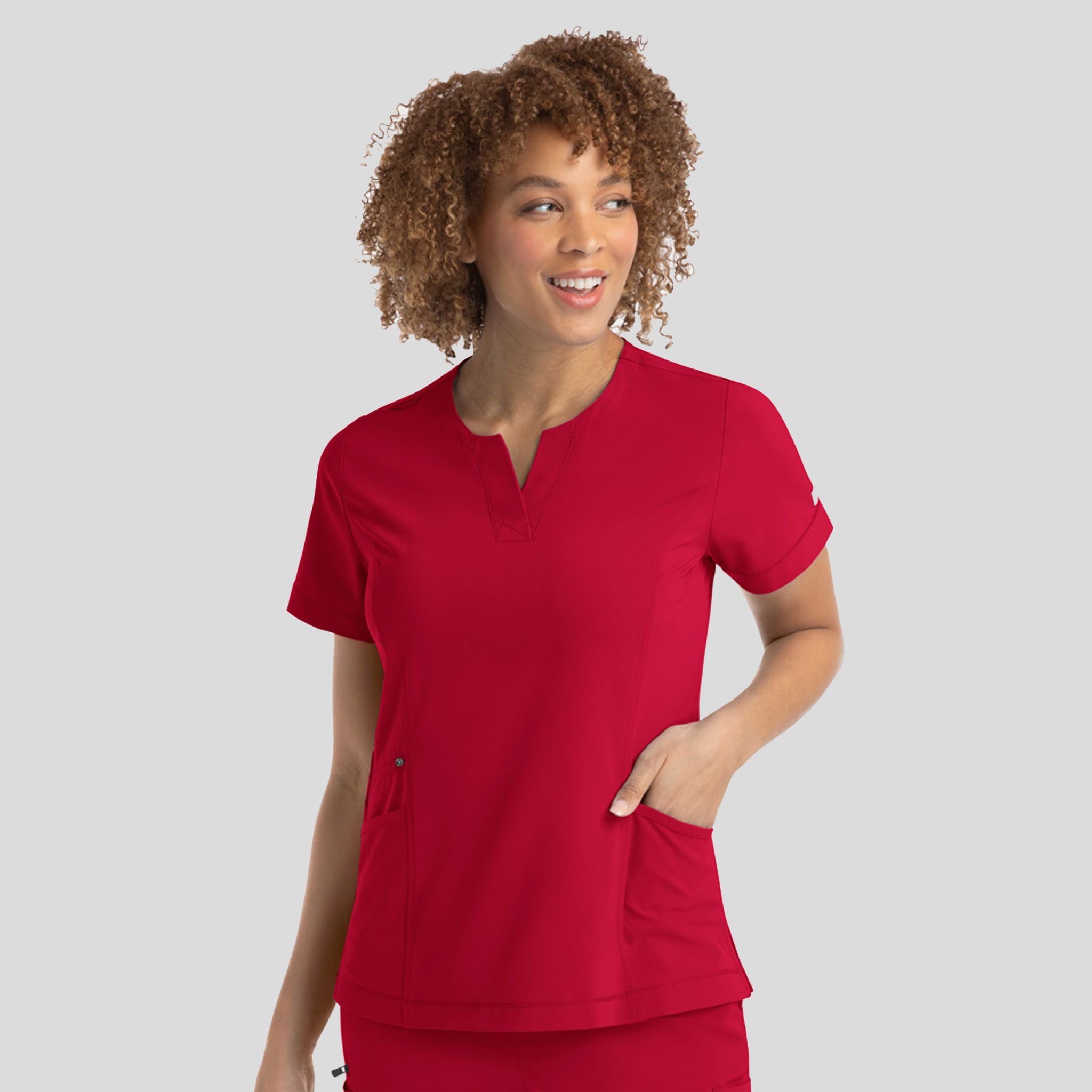 Notched Crew Neck Top | Red
