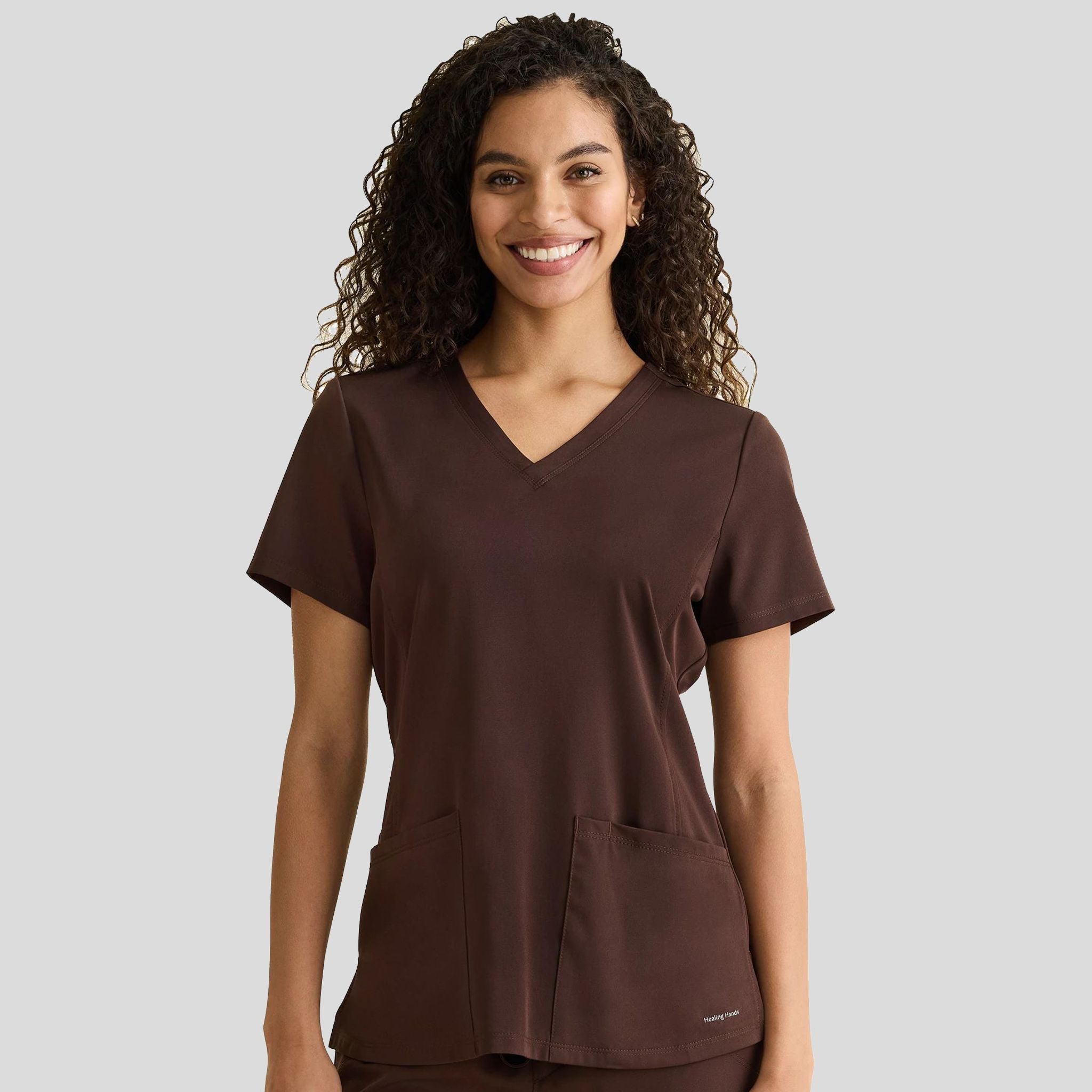 Women's Monica V-Neck Solid Scrub Top | Dark Chocolate
