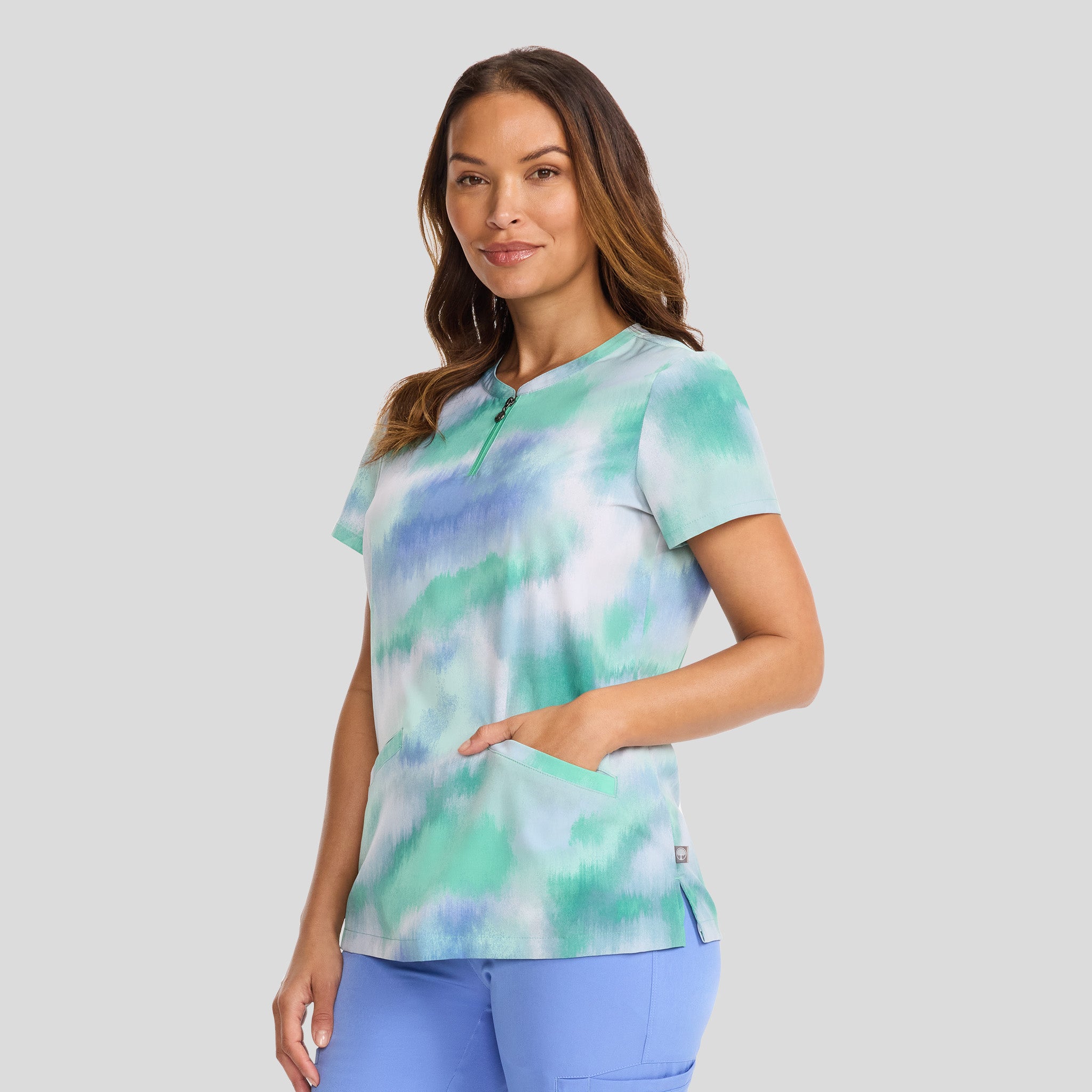 Ivy Blurred Ikat Print Scrub Top