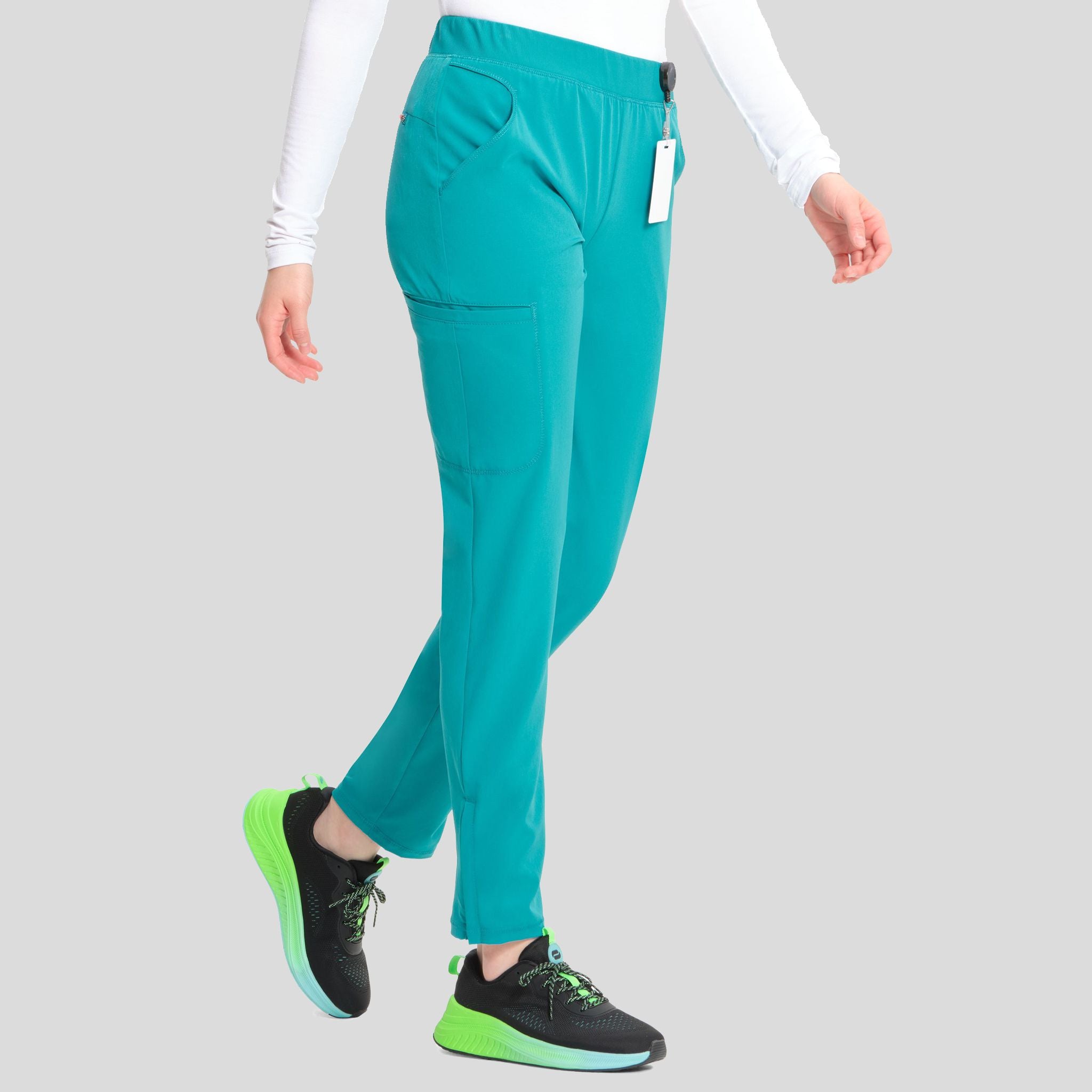Mid Rise Pull-on Tapered Leg Cargo Pant | Teal