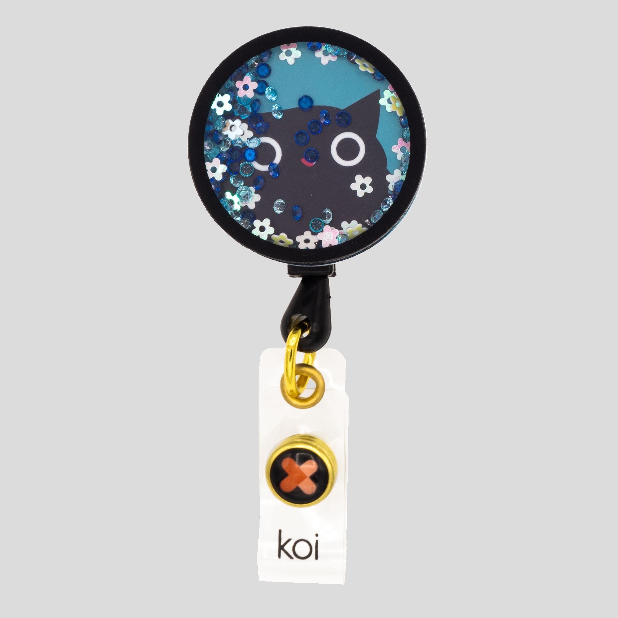 Flower Cat Shaker Badge Reel