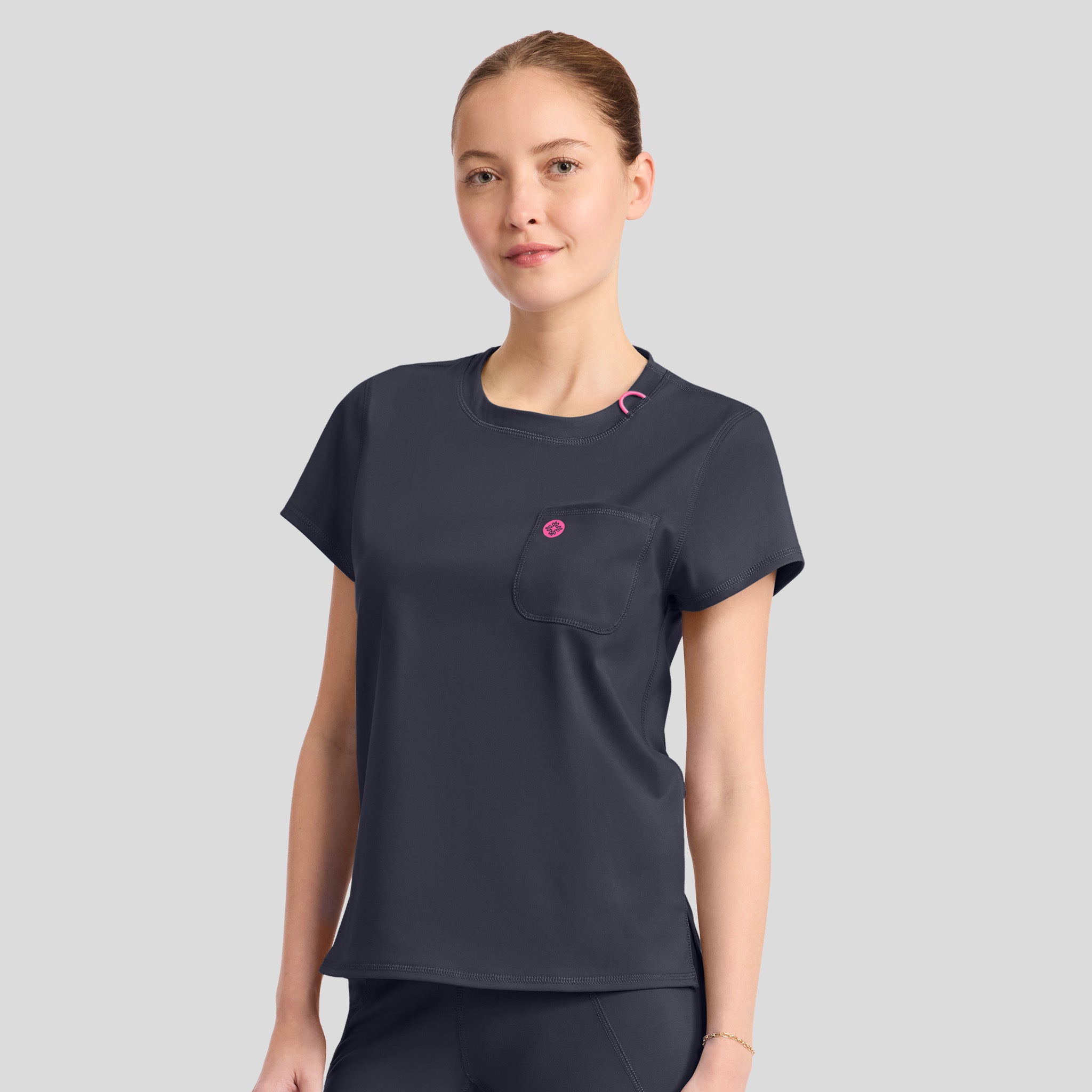 2-Pocket STRETCH Crew Neck Scrub Top | Pewter