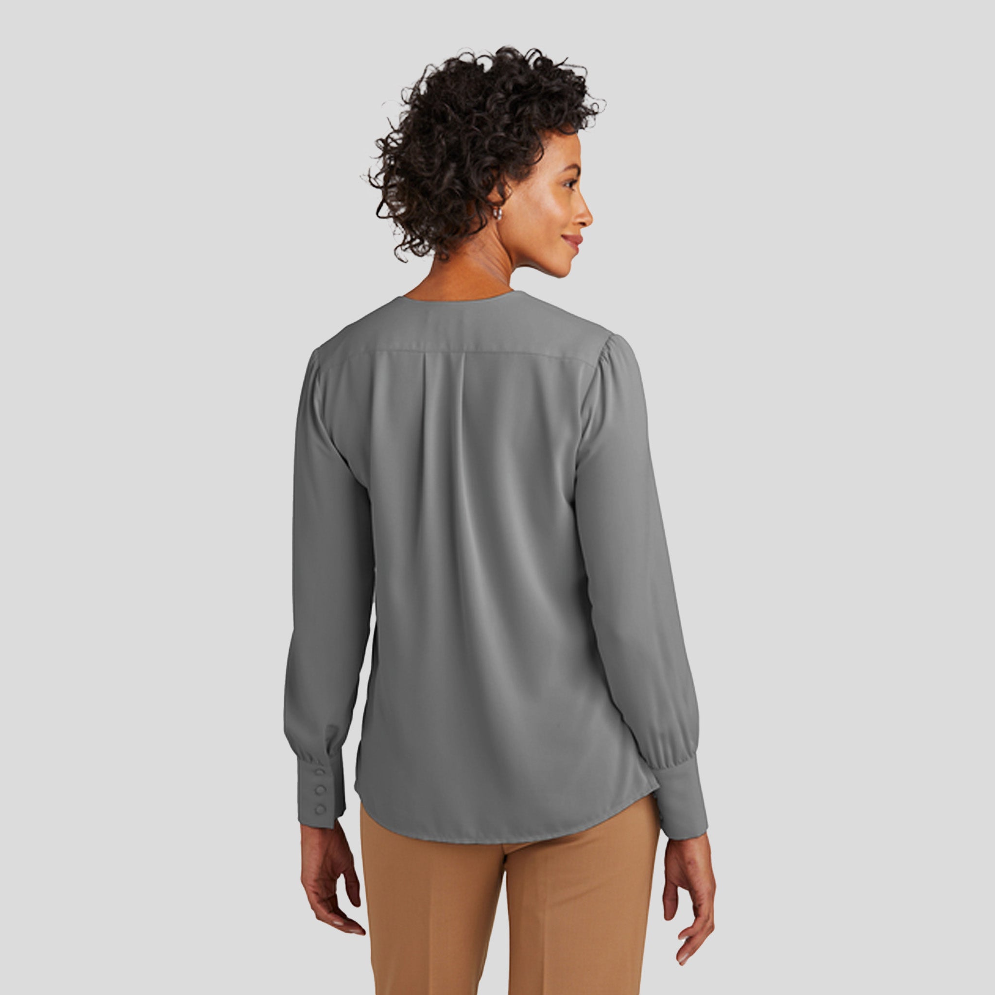 Women’s Open-Neck Satin Blouse | Shadow Grey