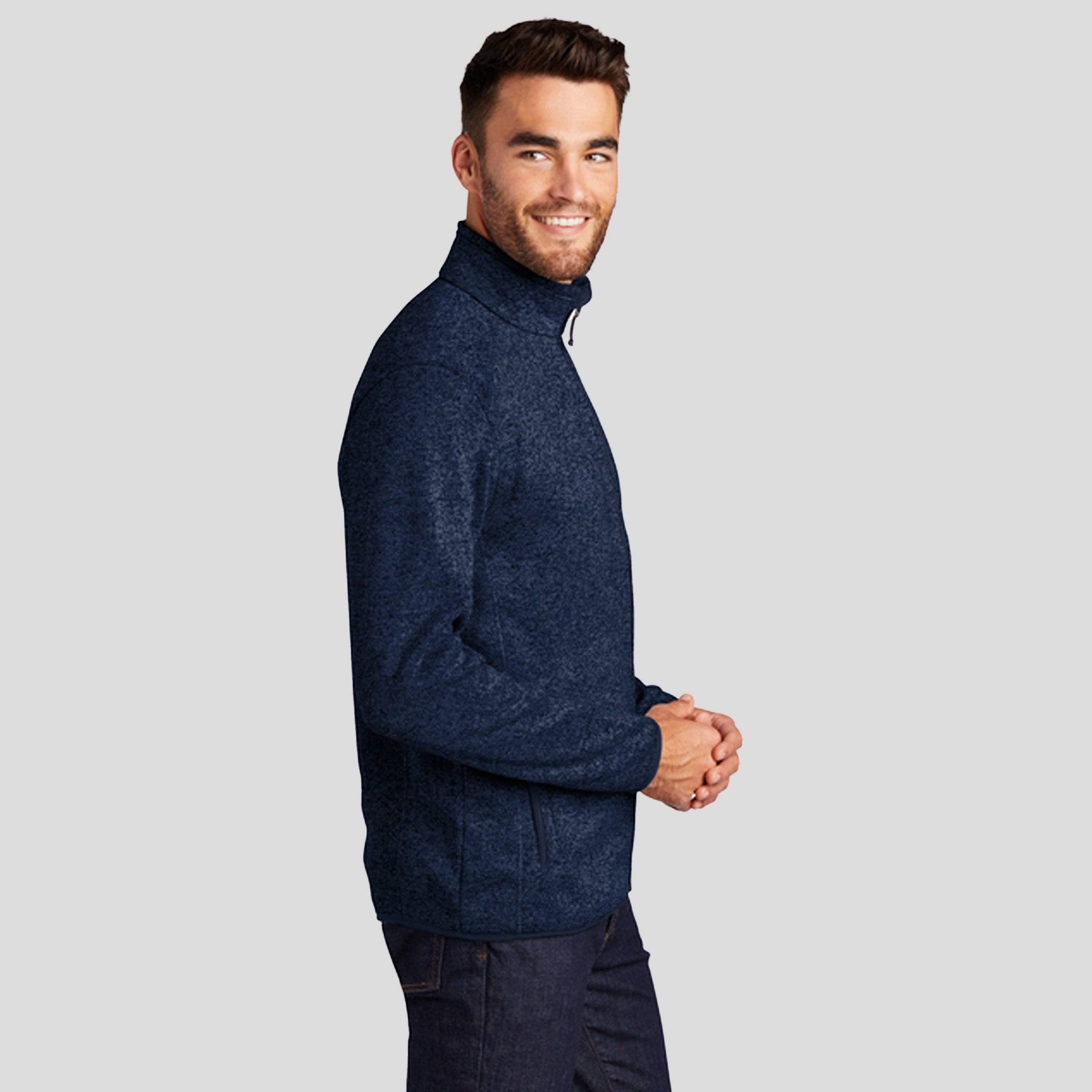 Men's Sweater Fleece Jacket | River Blue Navy Heather