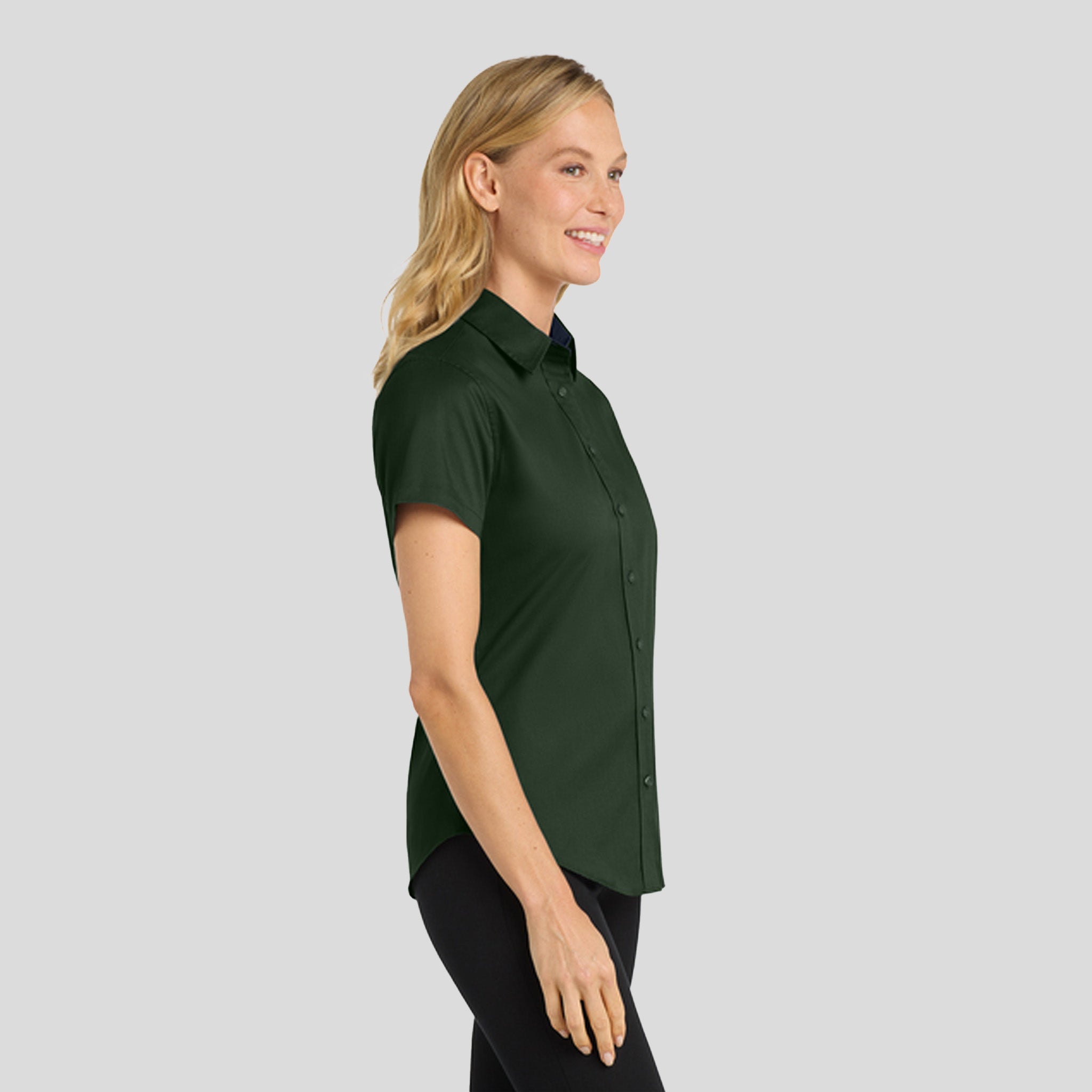 Women's Short Sleeve Easy Care Shirt | Dark Green/Navy