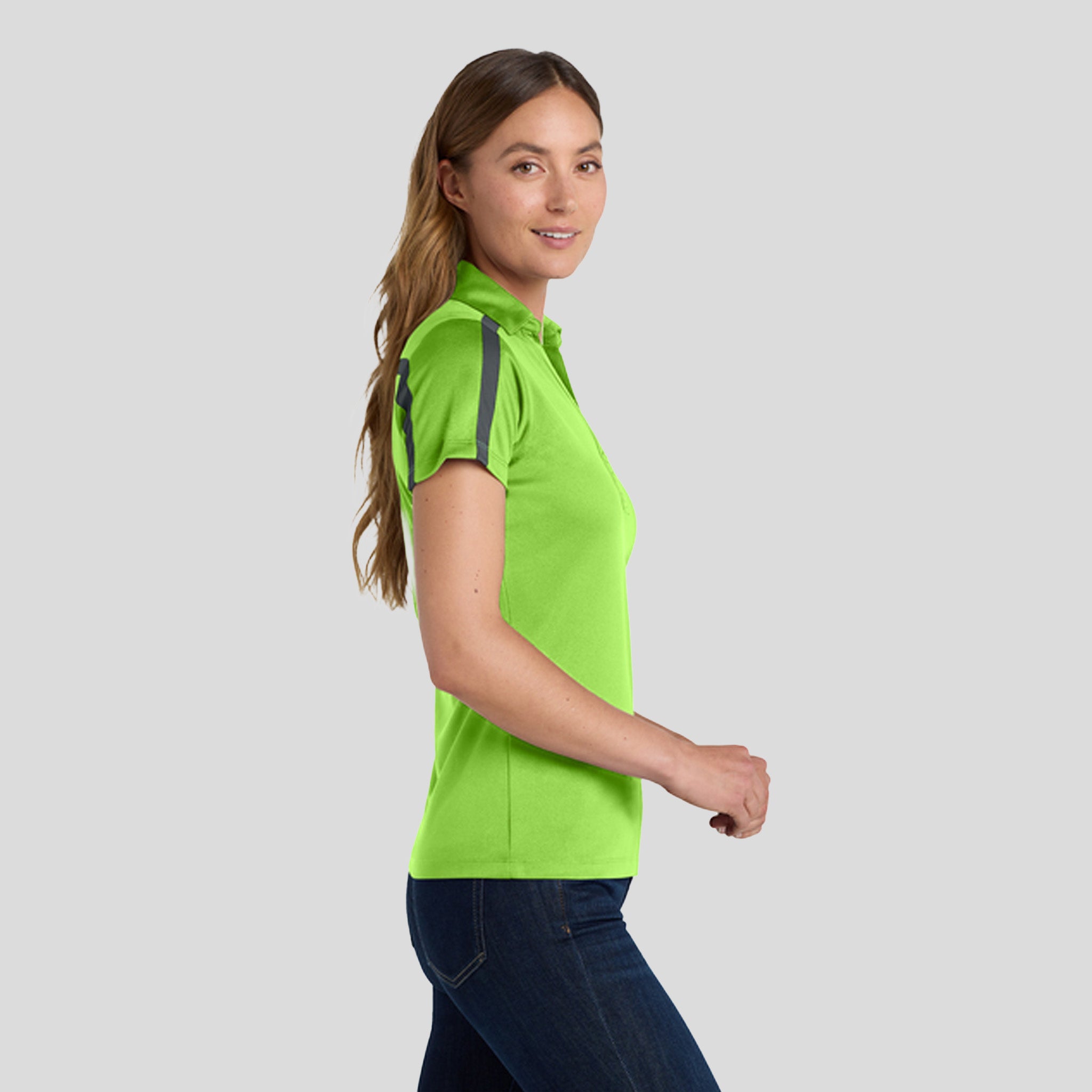 Women's Silk Touch™ Performance Colorblock Stripe Polo | Lime/Steel Grey